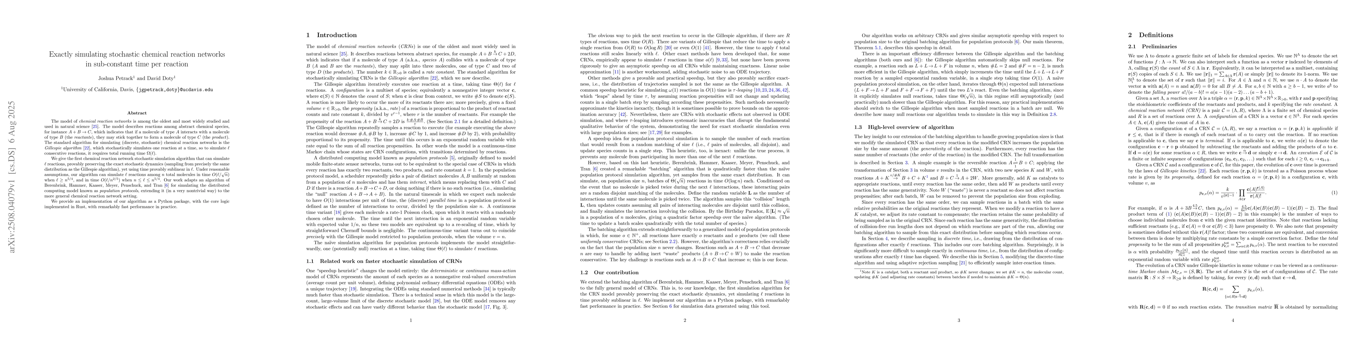 Thumbnail for Exactly simulating stochastic chemical reaction networks in sub-constant
  time per reaction