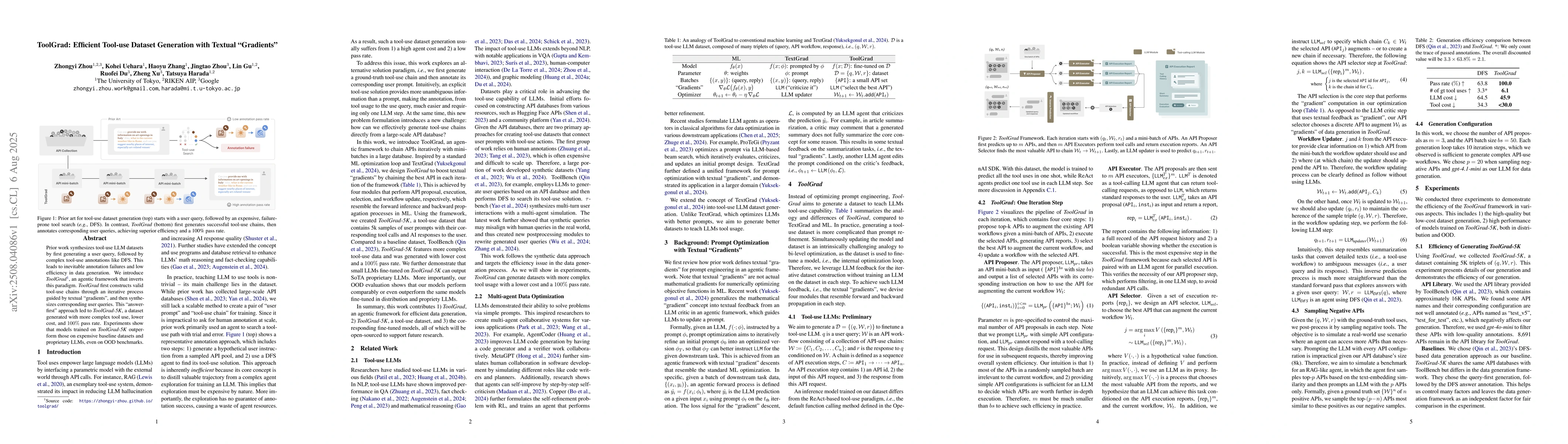 Thumbnail for ToolGrad: Efficient Tool-use Dataset Generation with Textual "Gradients"
