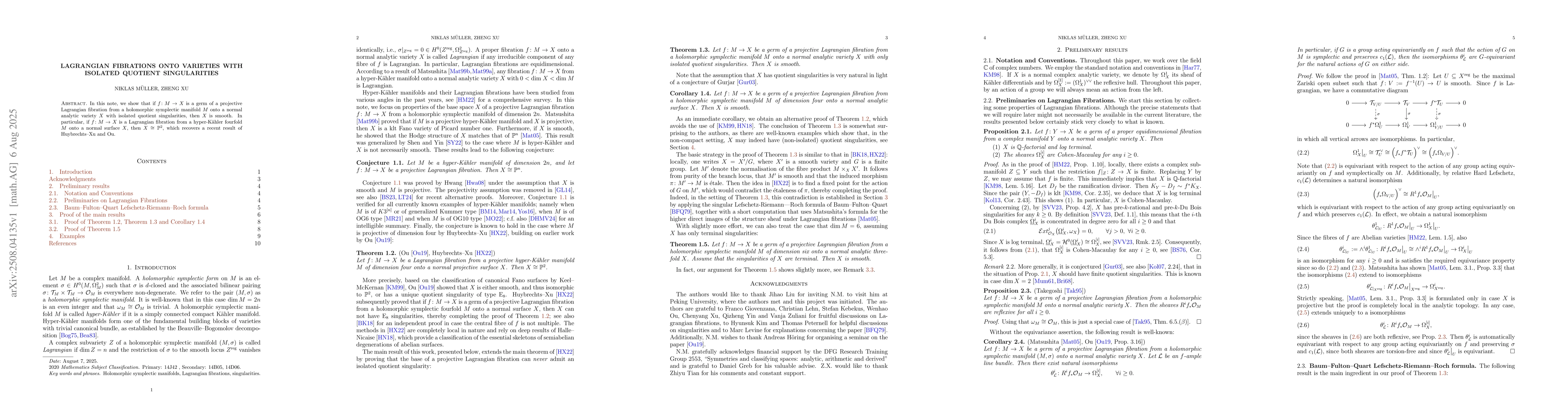 Thumbnail for Lagrangian Fibrations onto Varieties with Isolated Quotient
  Singularities
