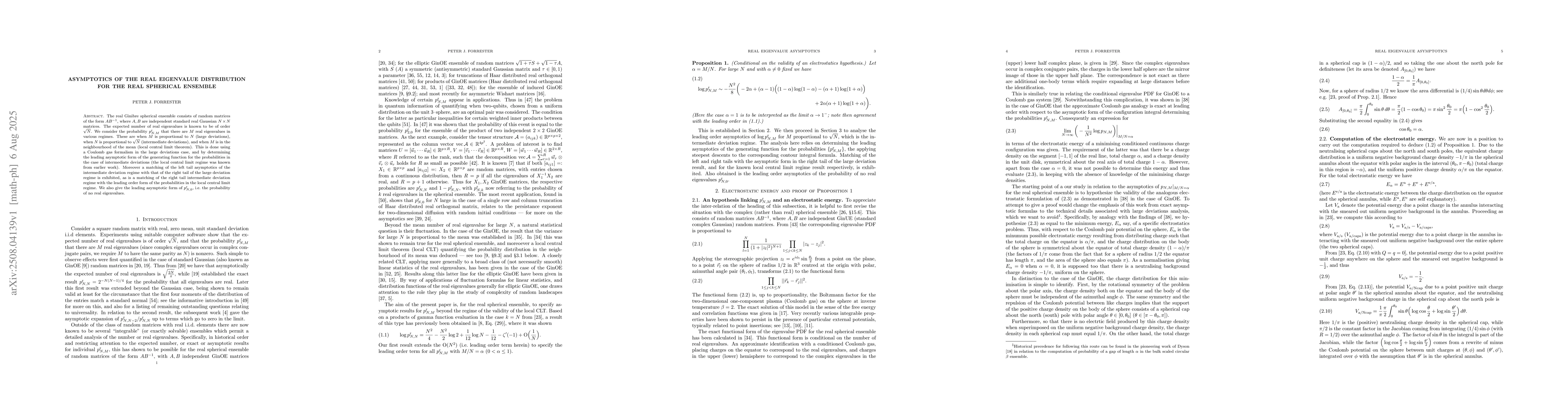 Thumbnail for Asymptotics of the real eigenvalue distribution for the real spherical
  ensemble