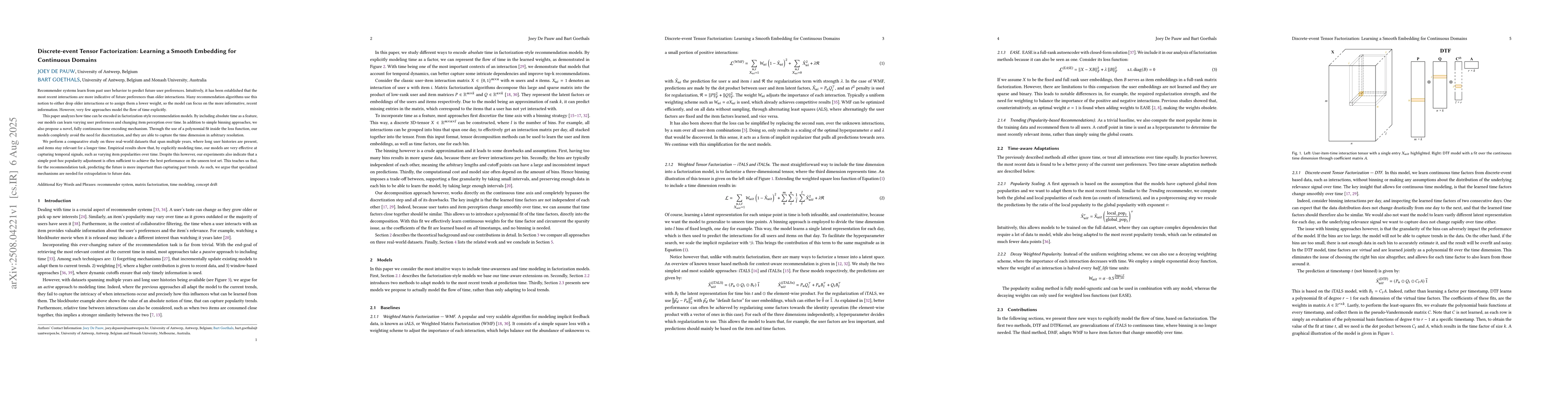 Thumbnail for Discrete-event Tensor Factorization: Learning a Smooth Embedding for
  Continuous Domains
