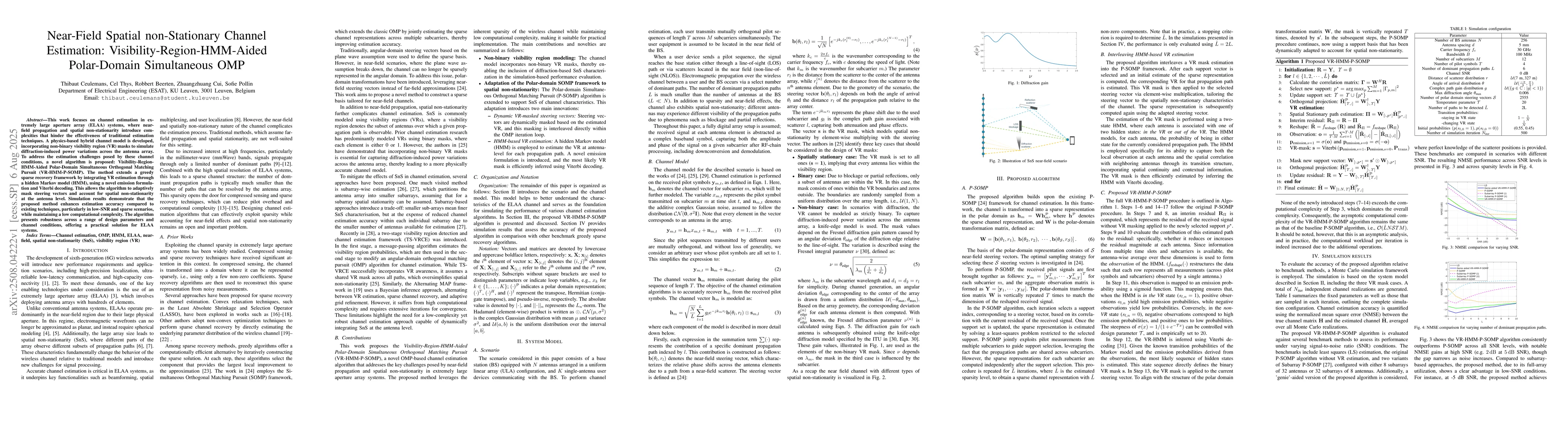 Thumbnail for Near-Field Spatial non-Stationary Channel Estimation:
  Visibility-Region-HMM-Aided Polar-Domain Simultaneous OMP