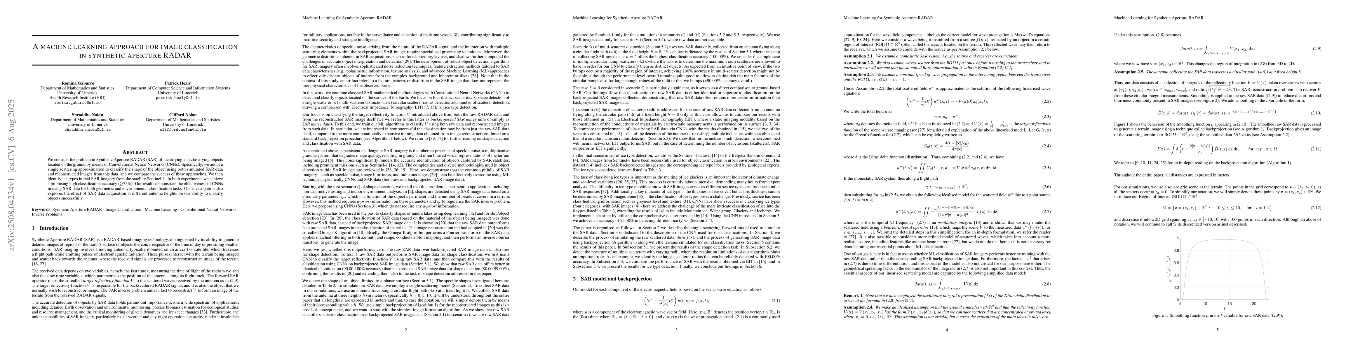 Thumbnail for A machine learning approach for image classification in synthetic
  aperture RADAR
