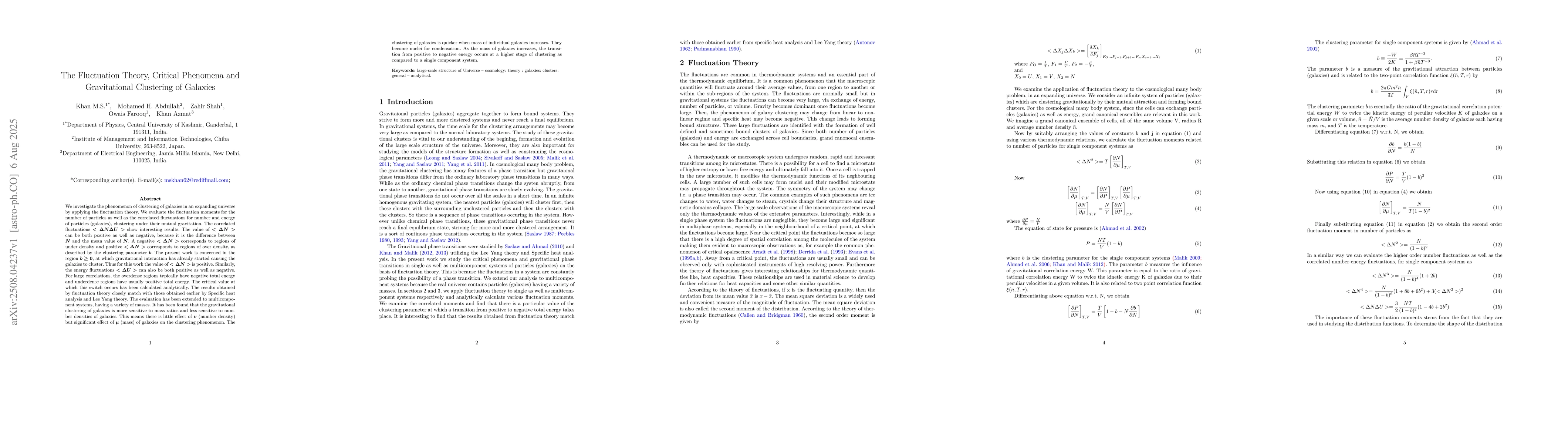 Thumbnail for The Fluctuation Theory, Critical Phenomena and Gravitational Clustering
  of Galaxies