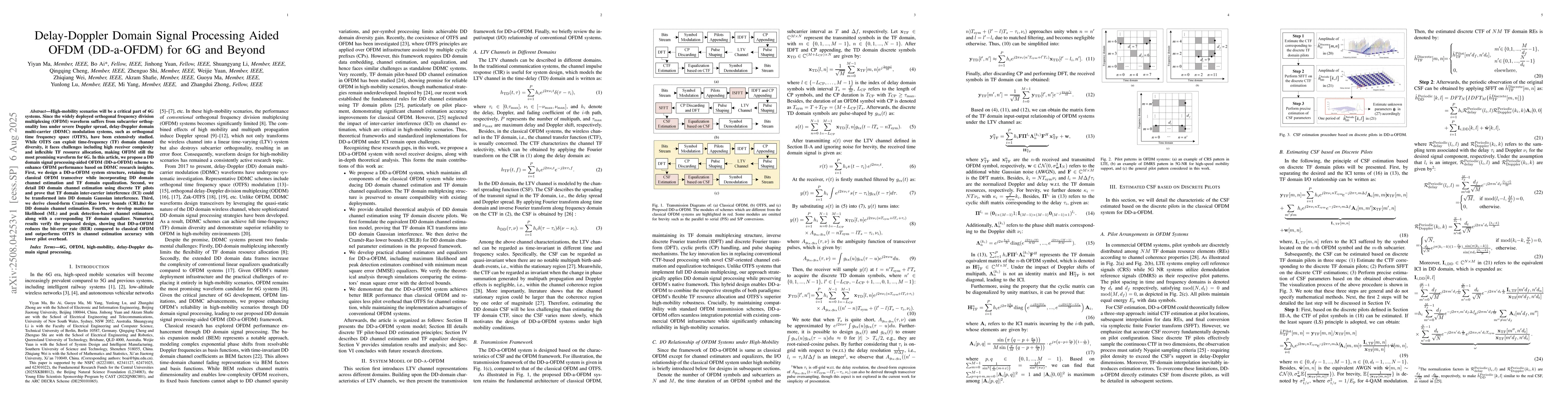 Thumbnail for Delay-Doppler Domain Signal Processing Aided OFDM (DD-a-OFDM) for 6G and
  Beyond