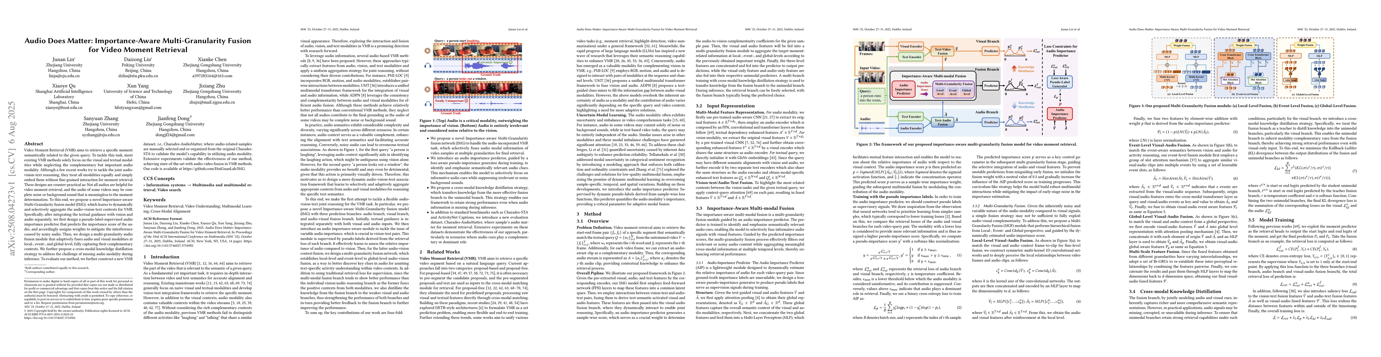Thumbnail for Audio Does Matter: Importance-Aware Multi-Granularity Fusion for Video
  Moment Retrieval