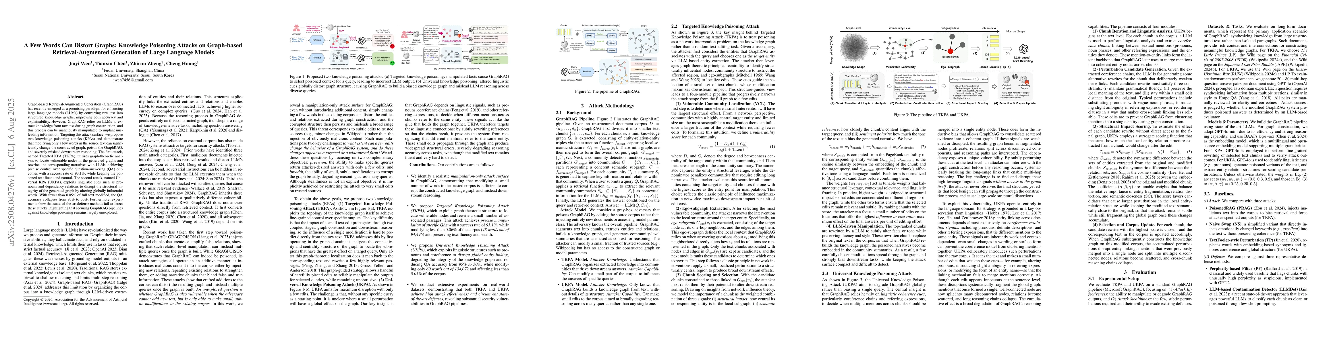 Thumbnail for A Few Words Can Distort Graphs: Knowledge Poisoning Attacks on
  Graph-based Retrieval-Augmented Generation of Large Language Models