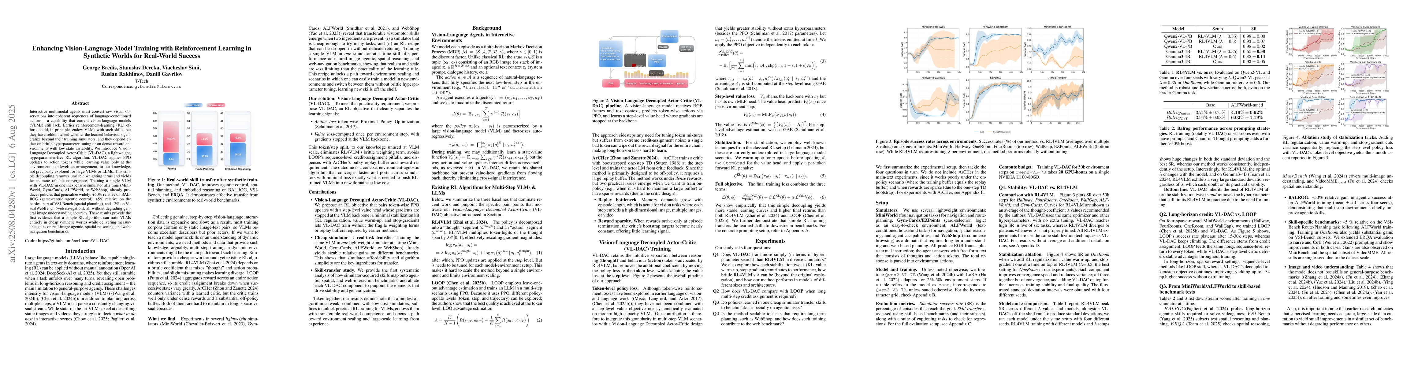 Thumbnail for Enhancing Vision-Language Model Training with Reinforcement Learning in
  Synthetic Worlds for Real-World Success