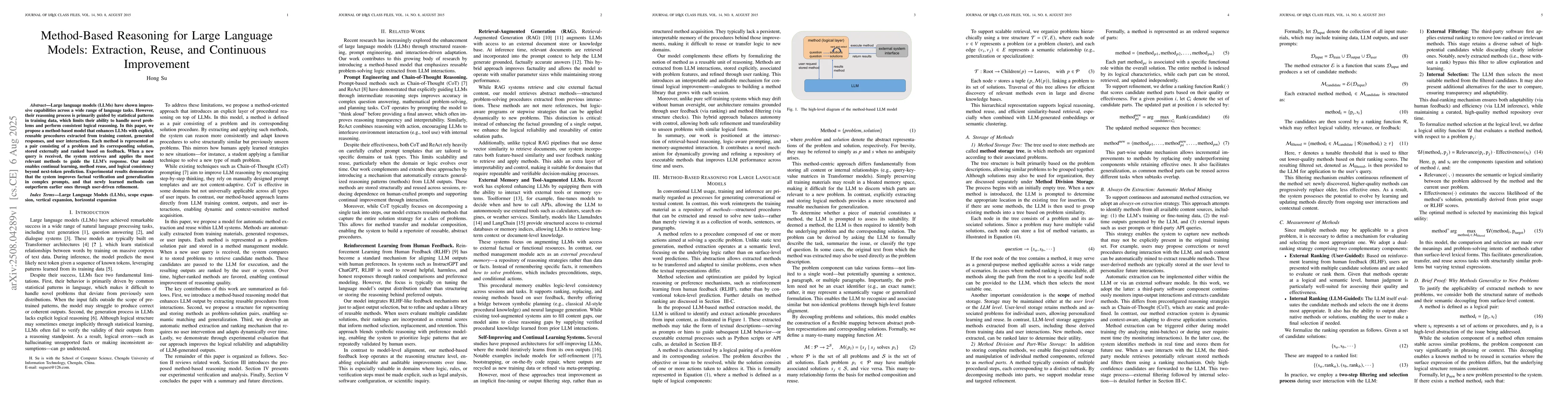 Thumbnail for Method-Based Reasoning for Large Language Models: Extraction, Reuse, and
  Continuous Improvement