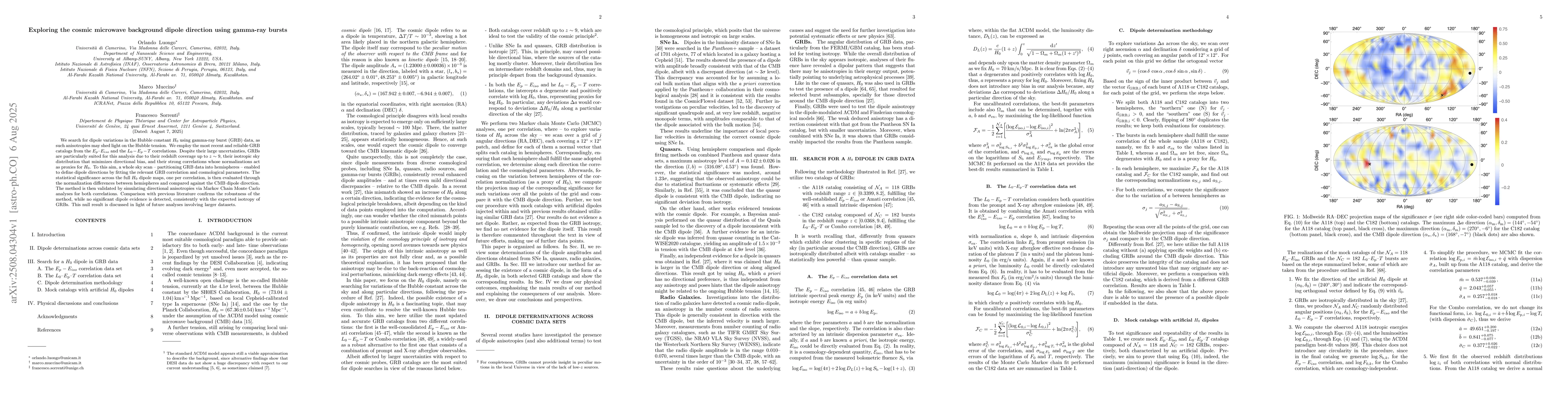 Thumbnail for Exploring the cosmic microwave background dipole direction using
  gamma-ray bursts