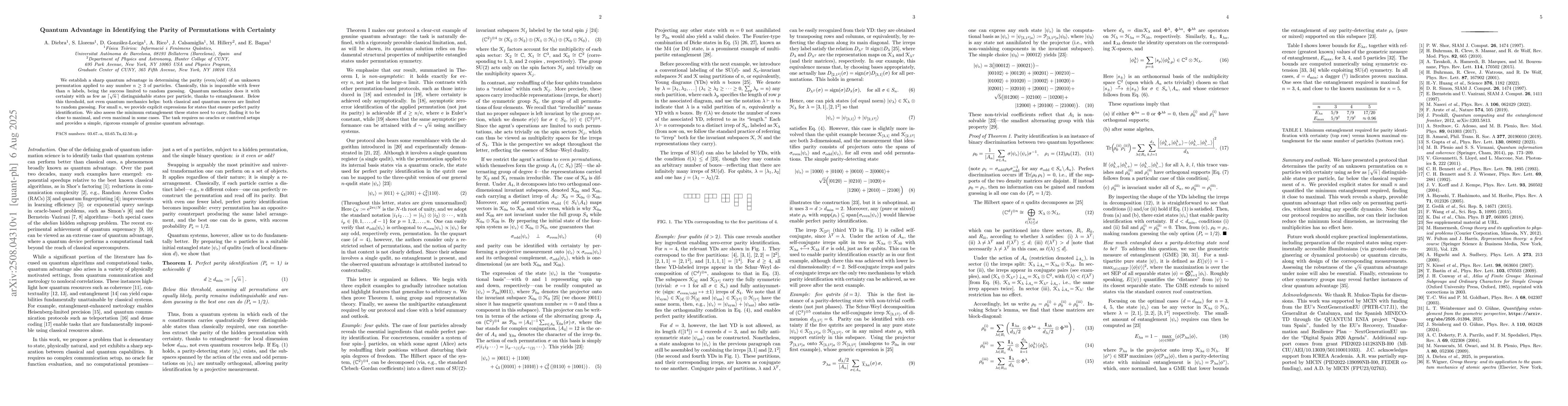 Thumbnail for Quantum Advantage in Identifying the Parity of Permutations with
  Certainty