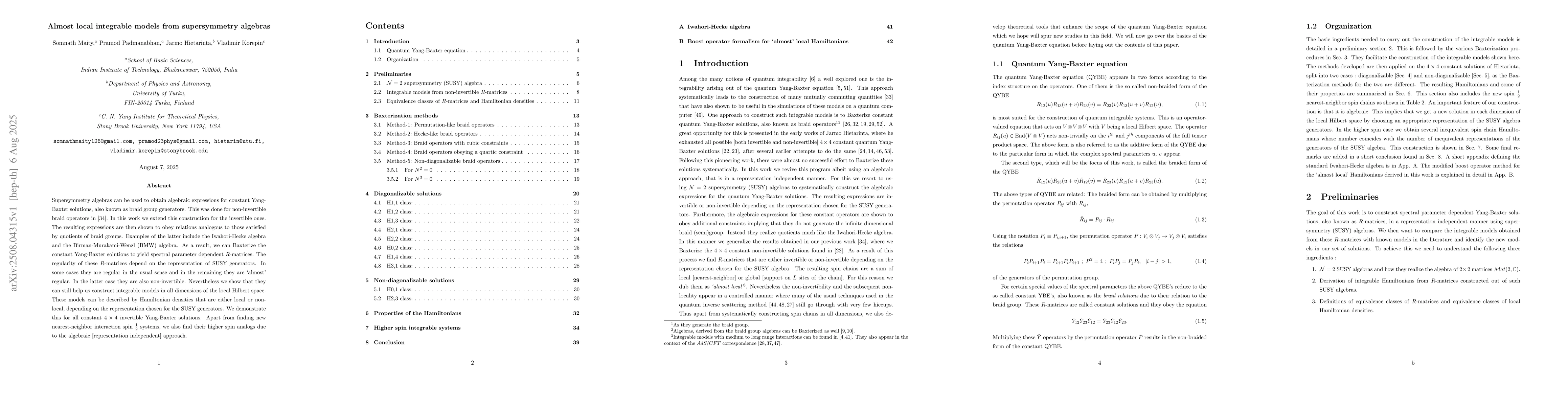 Thumbnail for Almost local integrable models from supersymmetry algebras