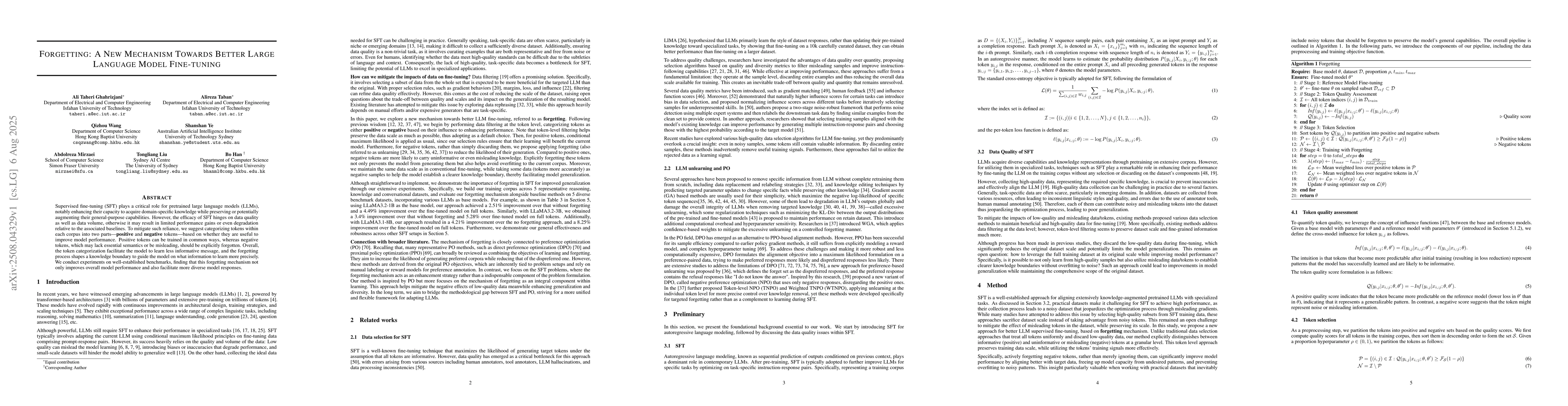 Thumbnail for Forgetting: A New Mechanism Towards Better Large Language Model
  Fine-tuning