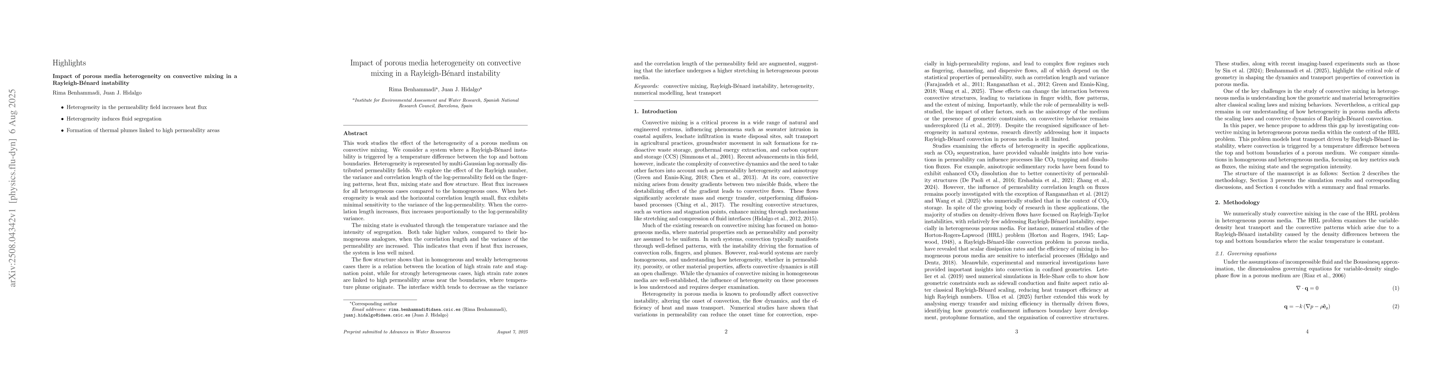 Thumbnail for Impact of porous media heterogeneity on convective mixing in a
  Rayleigh-Bénard instability