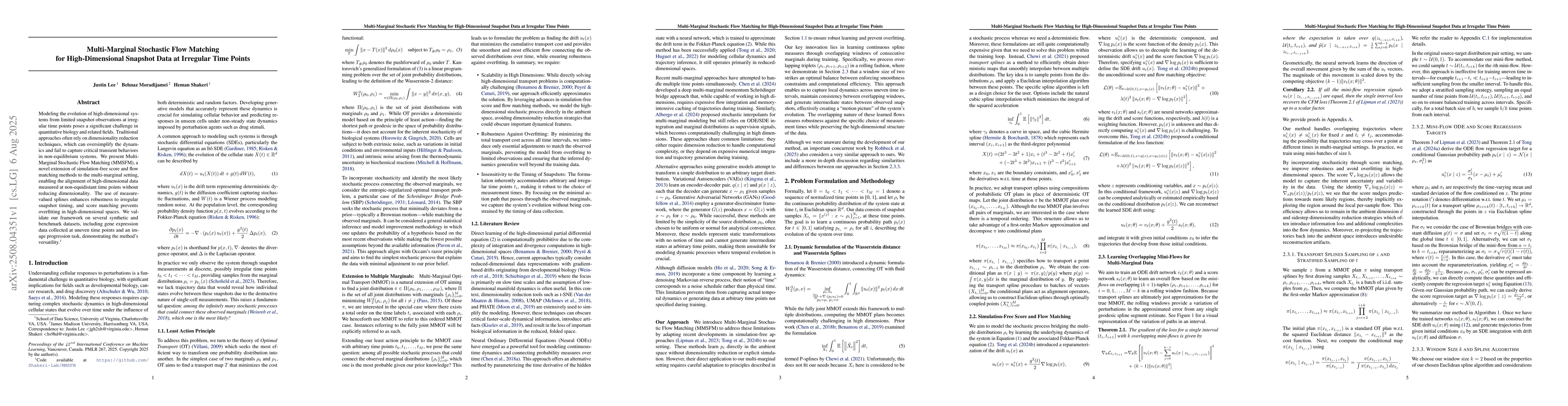 Thumbnail for Multi-Marginal Stochastic Flow Matching for High-Dimensional Snapshot
  Data at Irregular Time Points