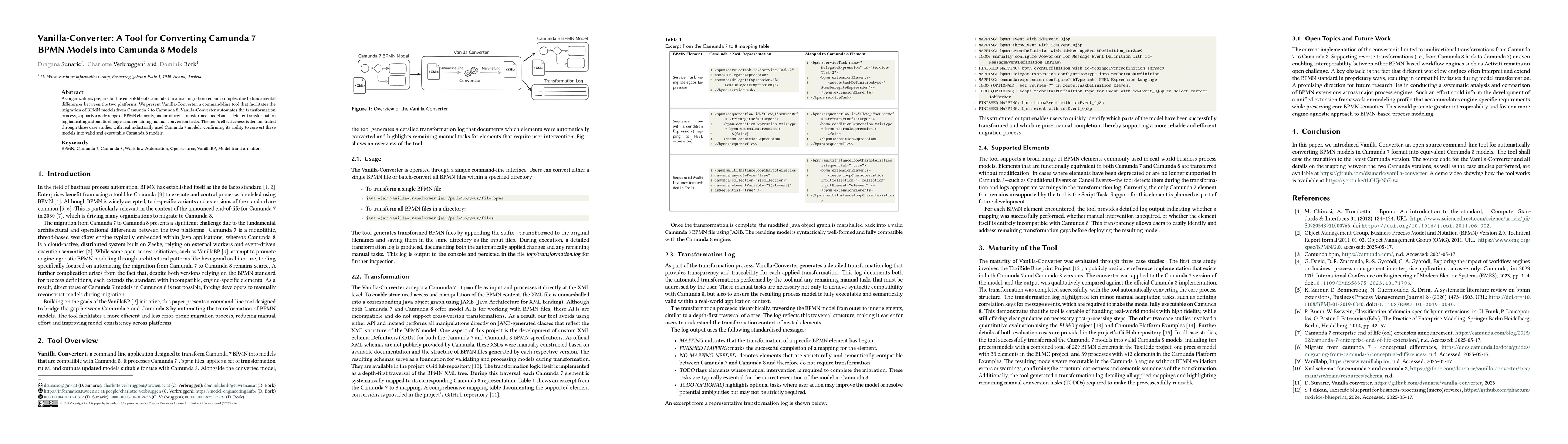 Thumbnail for Vanilla-Converter: A Tool for Converting Camunda 7 BPMN Models into
  Camunda 8 Models