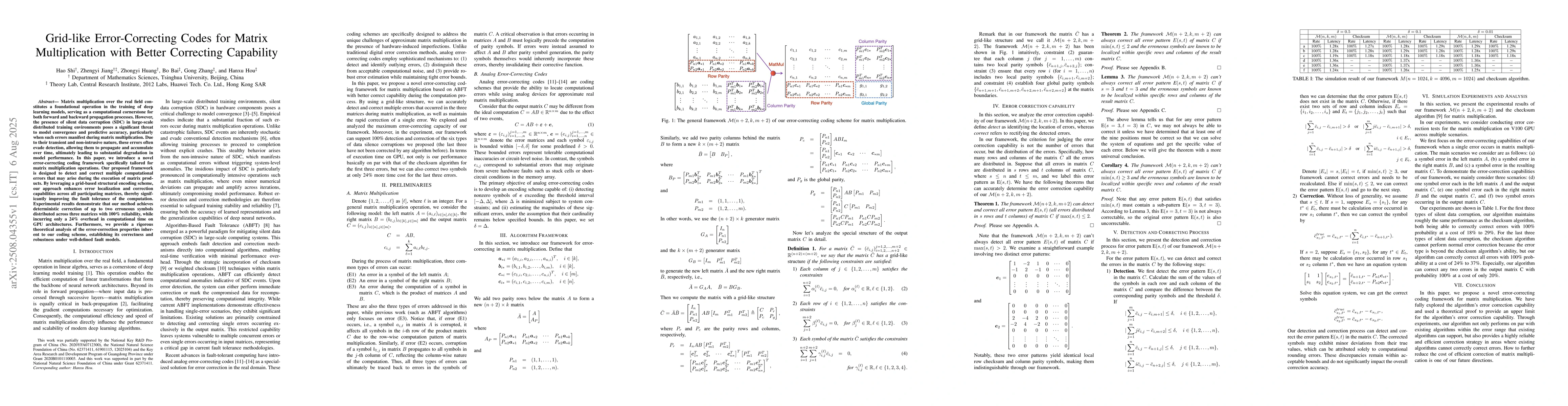 Thumbnail for Grid-like Error-Correcting Codes for Matrix Multiplication with Better
  Correcting Capability