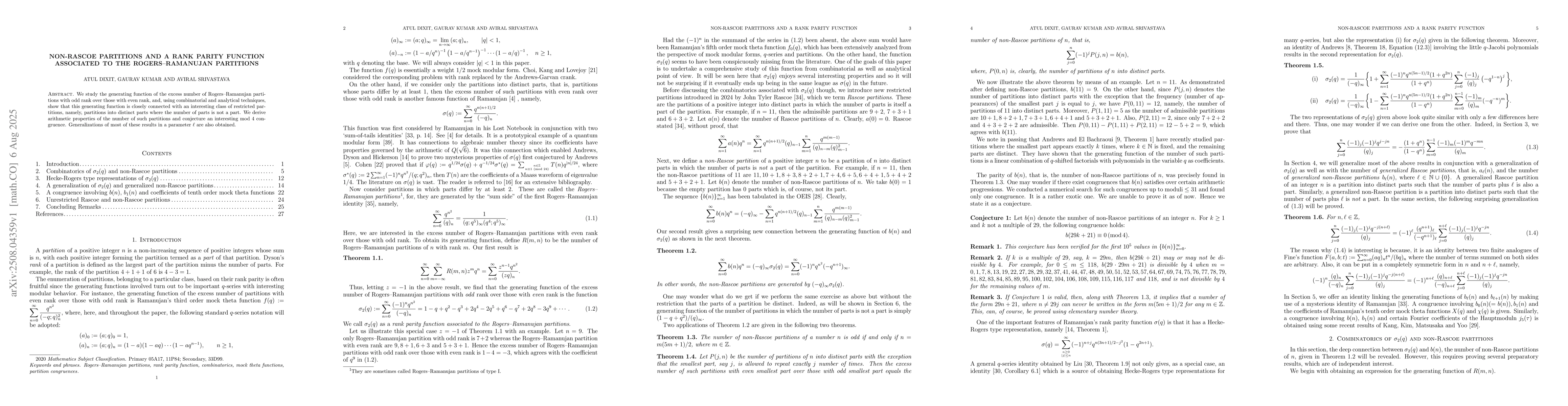 Thumbnail for Non-Rascoe partitions and a rank parity function associated to the
  Rogers-Ramanujan partitions