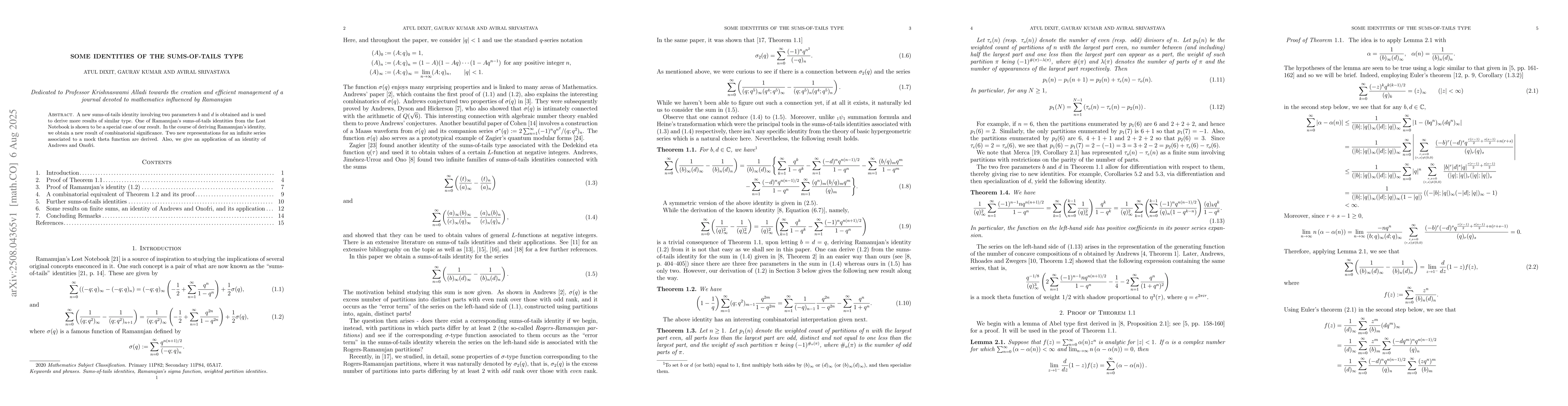 Thumbnail for Some identities of the sums-of-tails type