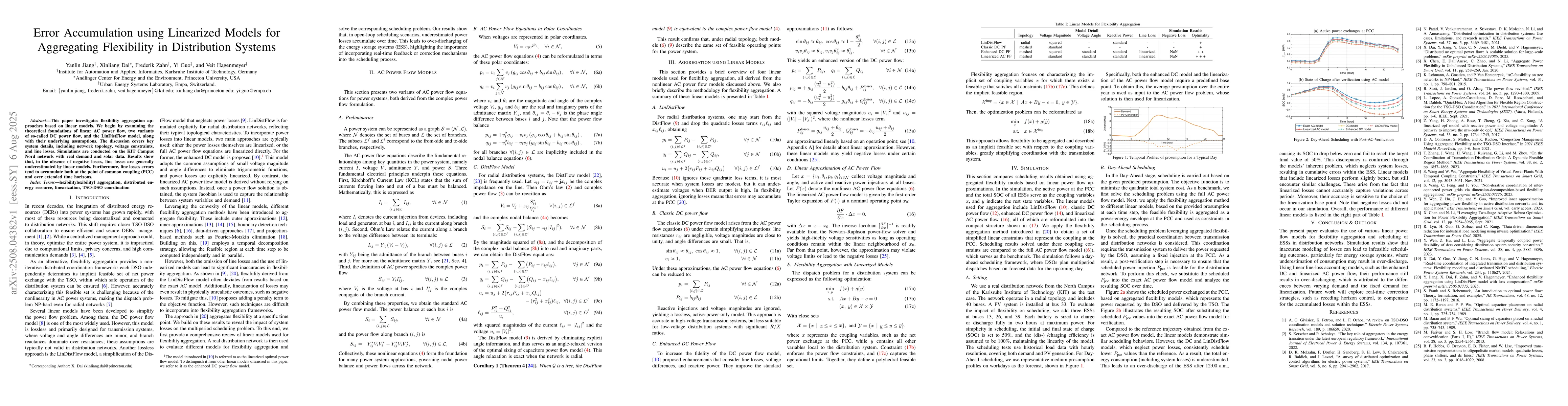 Thumbnail for Error Accumulation using Linearized Models for Aggregating Flexibility
  in Distribution Systems