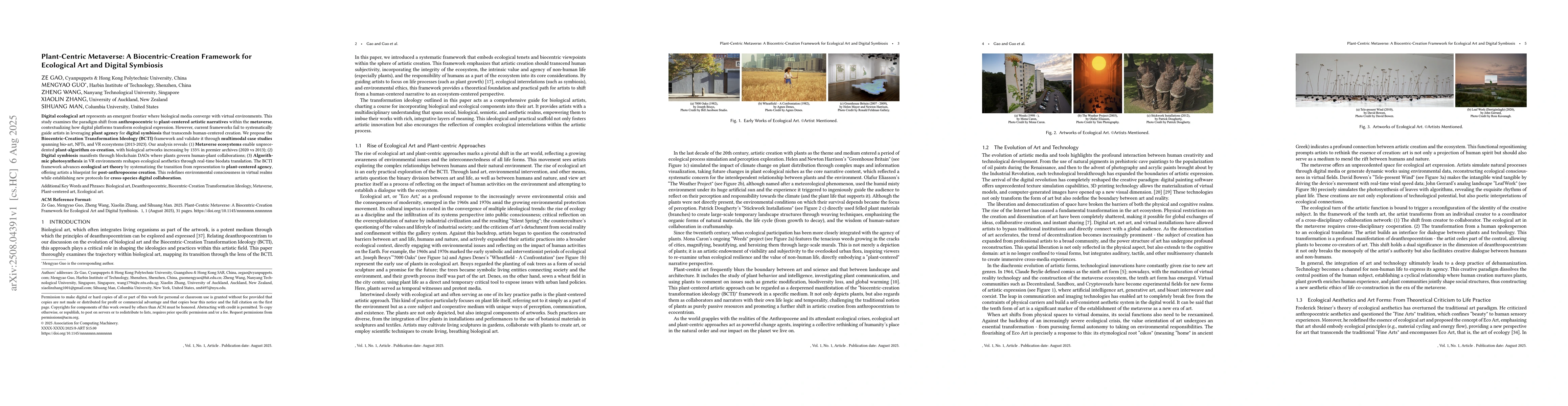 Thumbnail for Plant-Centric Metaverse: A Biocentric-Creation Framework for Ecological
  Art and Digital Symbiosis