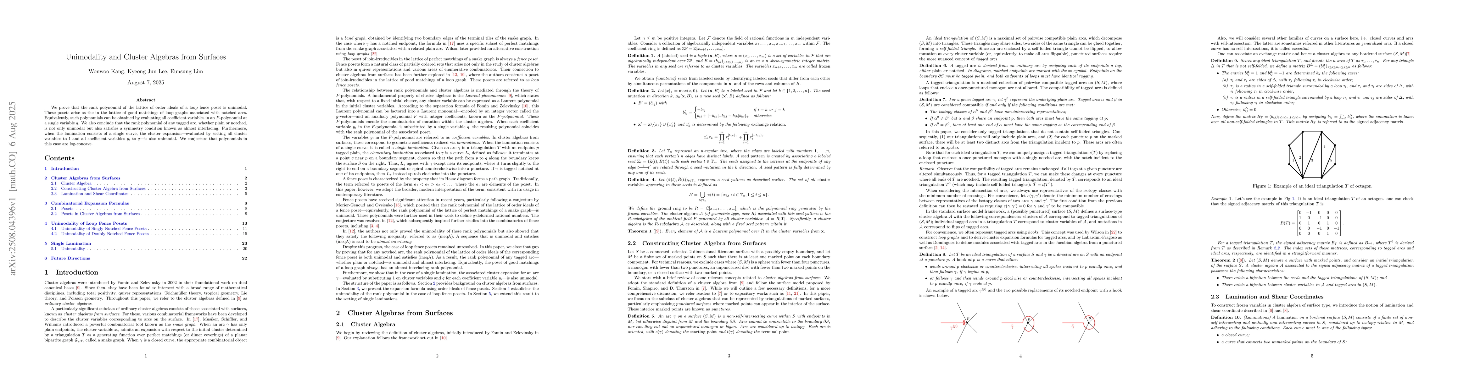 Thumbnail for Unimodality and Cluster Algebras from Surfaces
