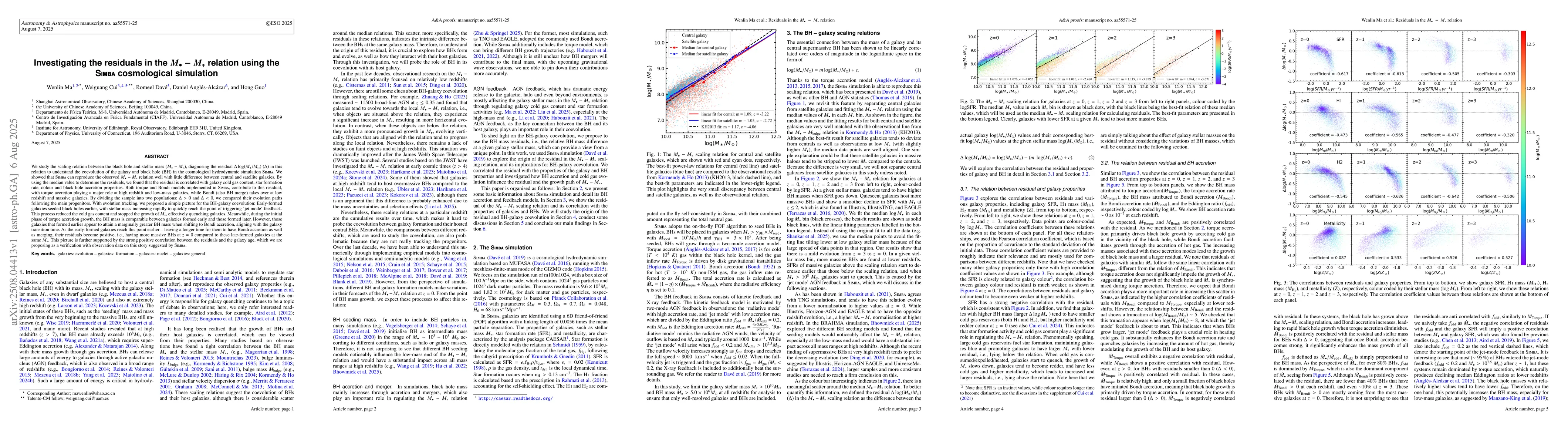 Thumbnail for Investigating the residuals in the $M_\bullet-M_*$ relation using the
  SIMBA cosmological simulation
