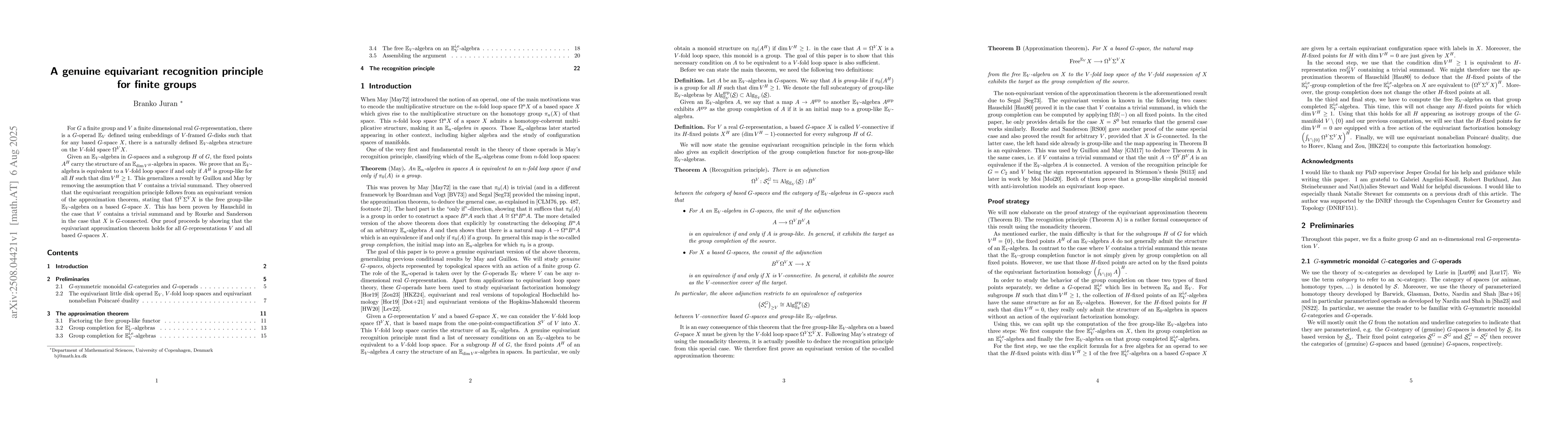 Thumbnail for A genuine equivariant recognition principle for finite groups