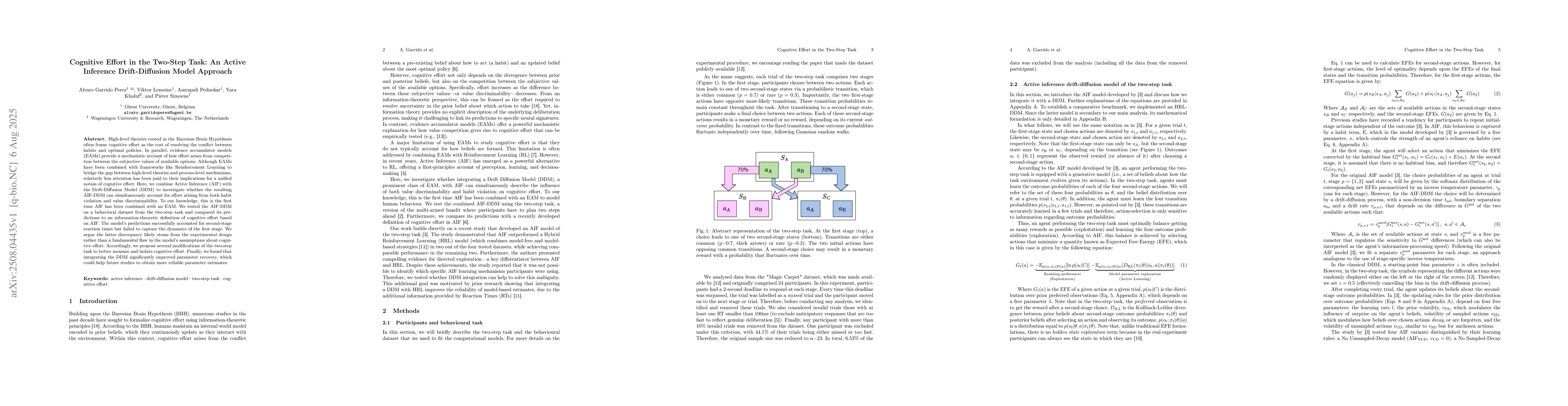 Thumbnail for Cognitive Effort in the Two-Step Task: An Active Inference
  Drift-Diffusion Model Approach