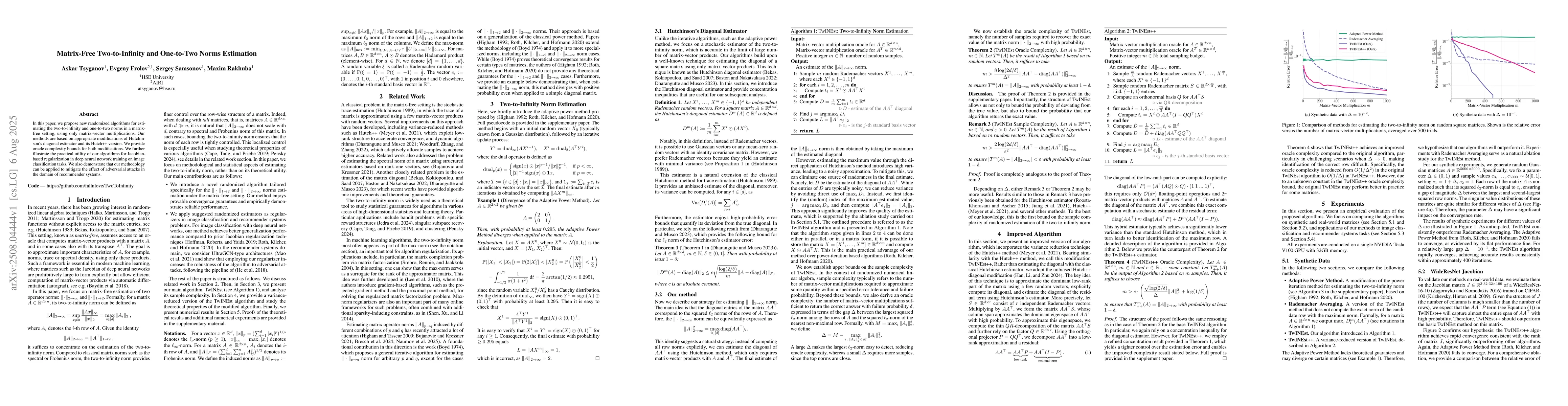 Thumbnail for Matrix-Free Two-to-Infinity and One-to-Two Norms Estimation