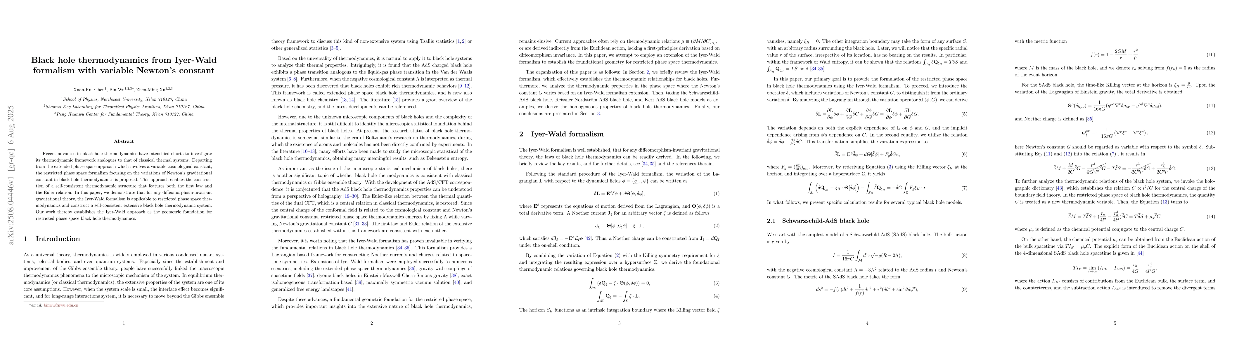 Thumbnail for Black hole thermodynamics from Iyer-Wald formalism with variable
  Newton's constant