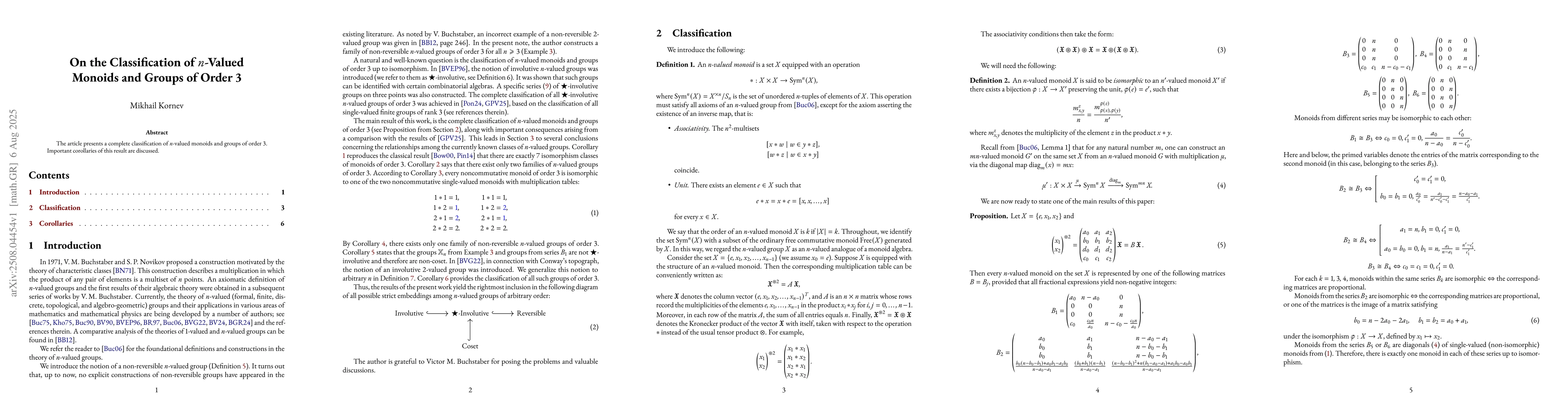 Thumbnail for On the Classification of $n$-Valued Monoids and Groups of Order 3