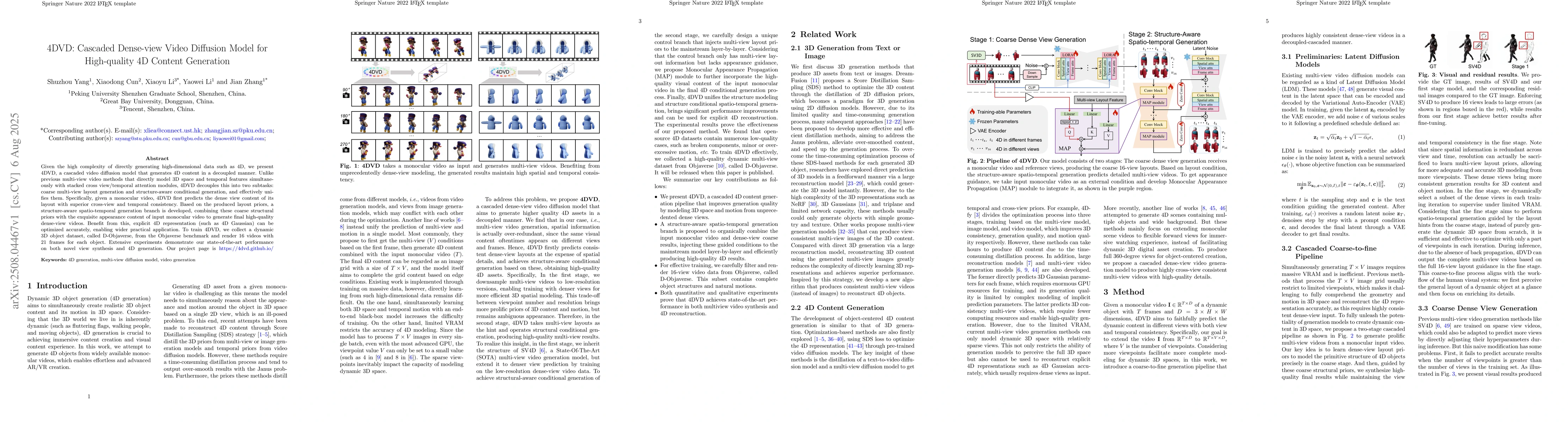 Thumbnail for 4DVD: Cascaded Dense-view Video Diffusion Model for High-quality 4D
  Content Generation