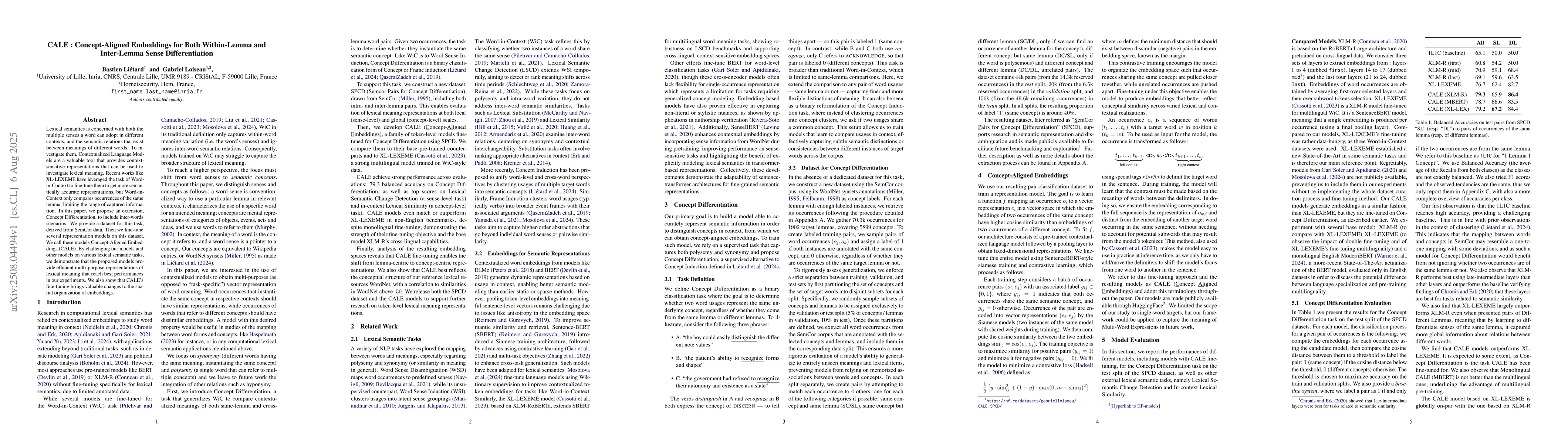 Thumbnail for CALE : Concept-Aligned Embeddings for Both Within-Lemma and Inter-Lemma
  Sense Differentiation