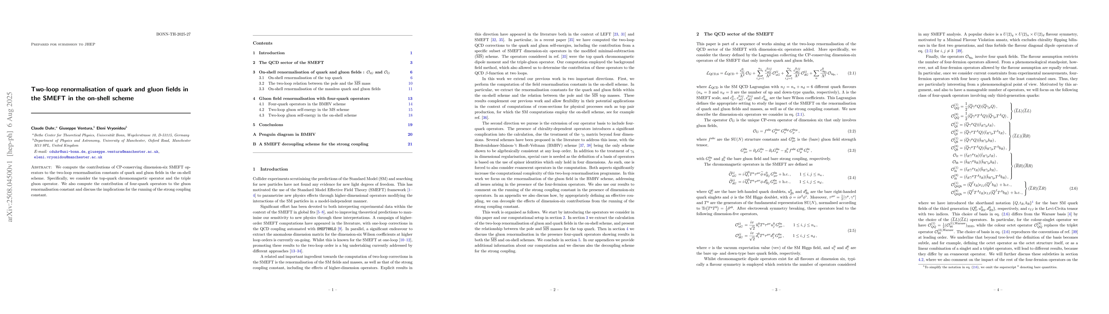 Thumbnail for Two-loop renormalisation of quark and gluon fields in the SMEFT in the
  on-shell scheme