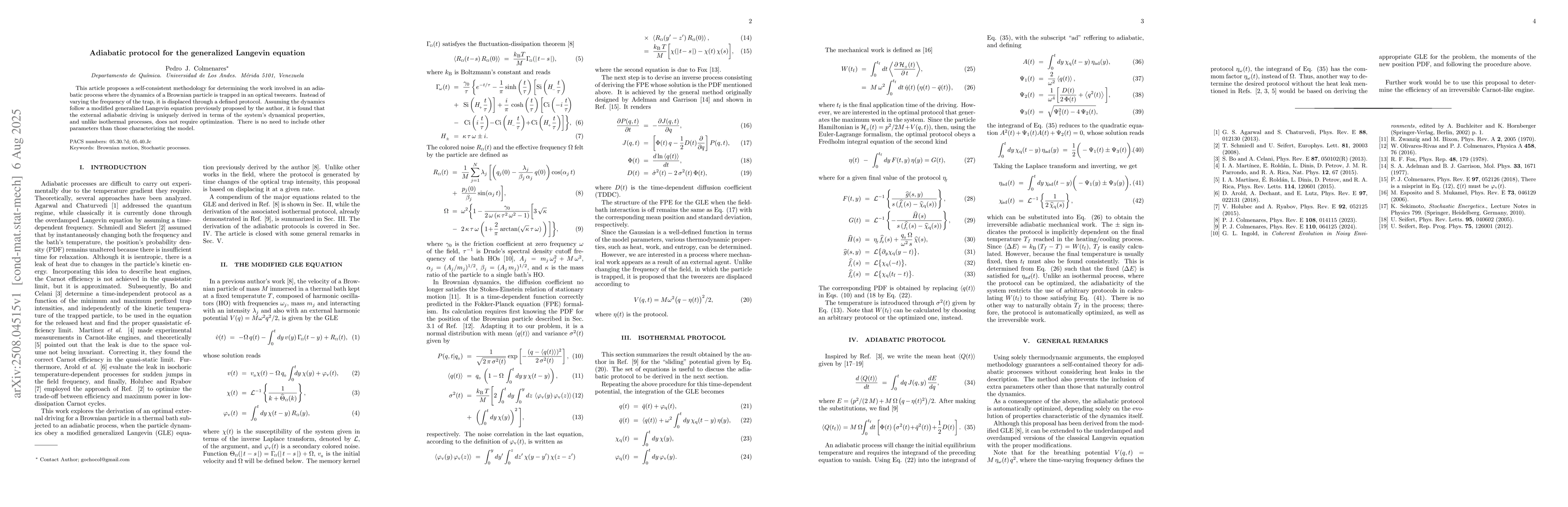 Thumbnail for Adiabatic protocol for the generalized Langevin equation