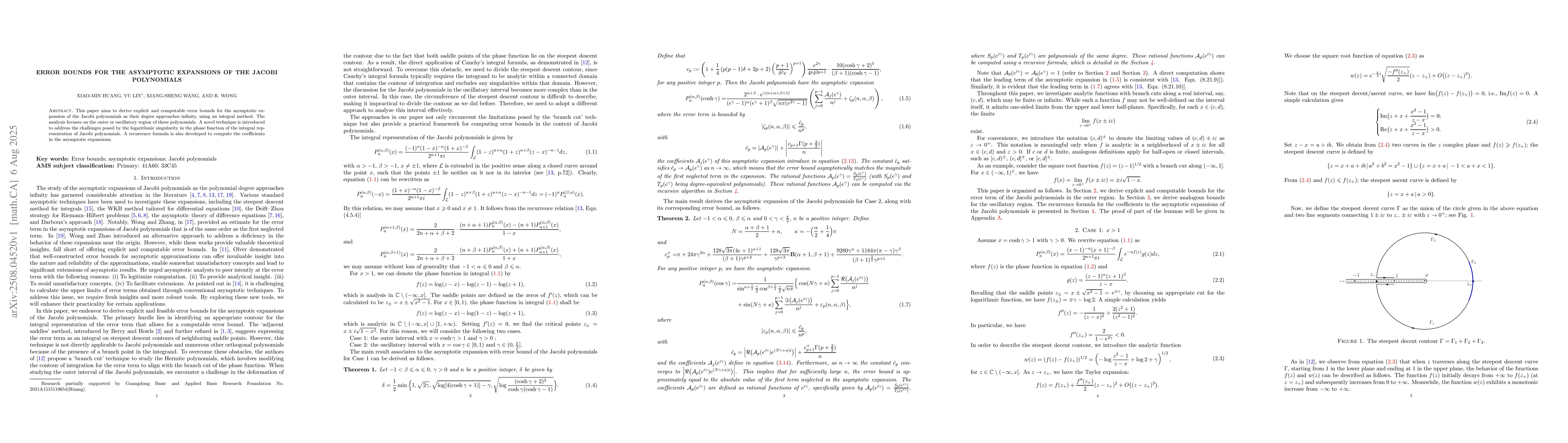 Thumbnail for Error bounds for the asymptotic expansions of the Jacobi polynomials