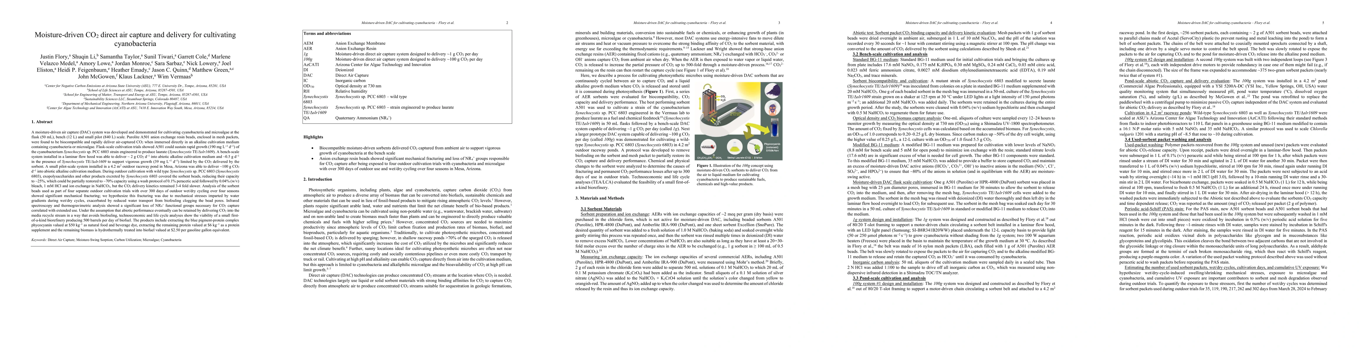 Thumbnail for Moisture-driven CO2 direct air capture and delivery for cultivating
  cyanobacteria