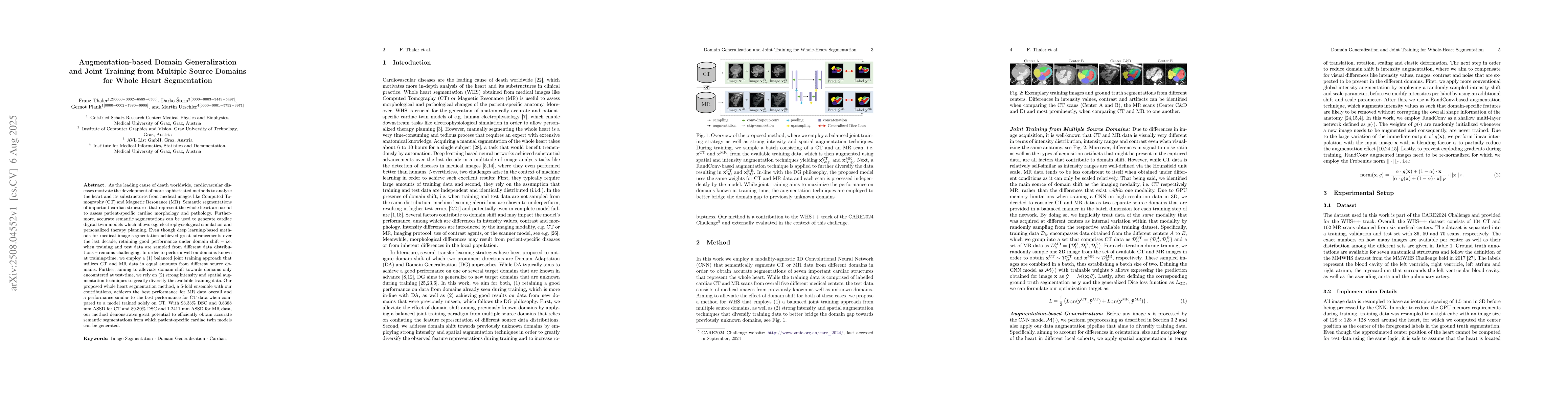 Thumbnail for Augmentation-based Domain Generalization and Joint Training from
  Multiple Source Domains for Whole Heart Segmentation