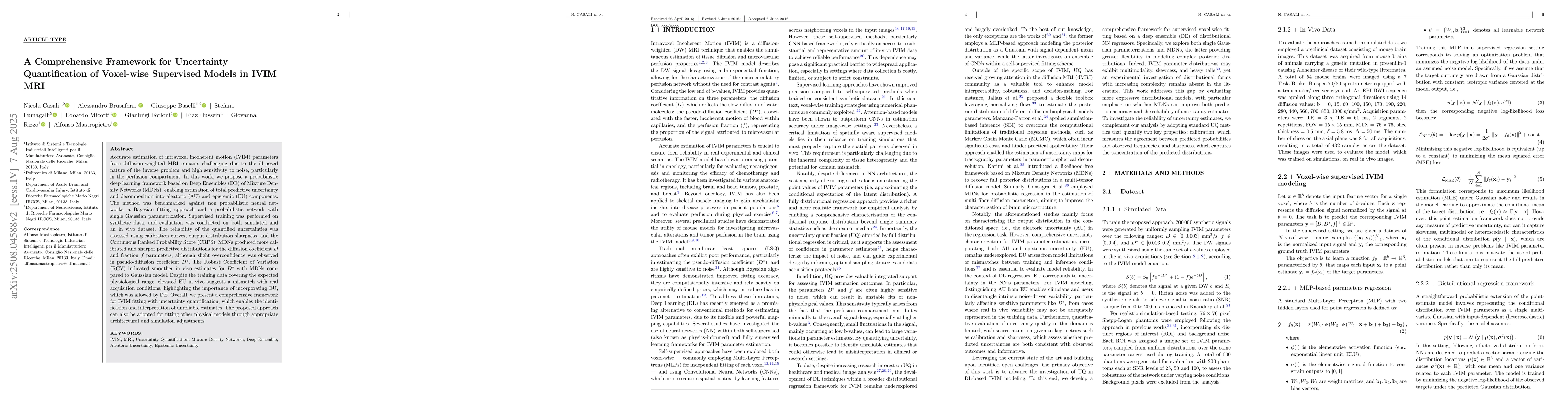 Thumbnail for A Comprehensive Framework for Uncertainty Quantification of Voxel-wise
  Supervised Models in IVIM MRI