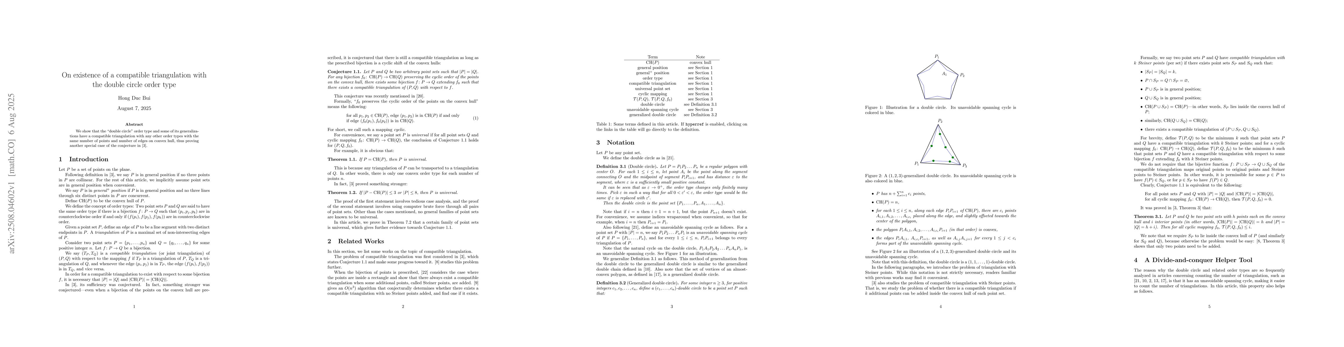 Thumbnail for On existence of a compatible triangulation with the double circle order
  type