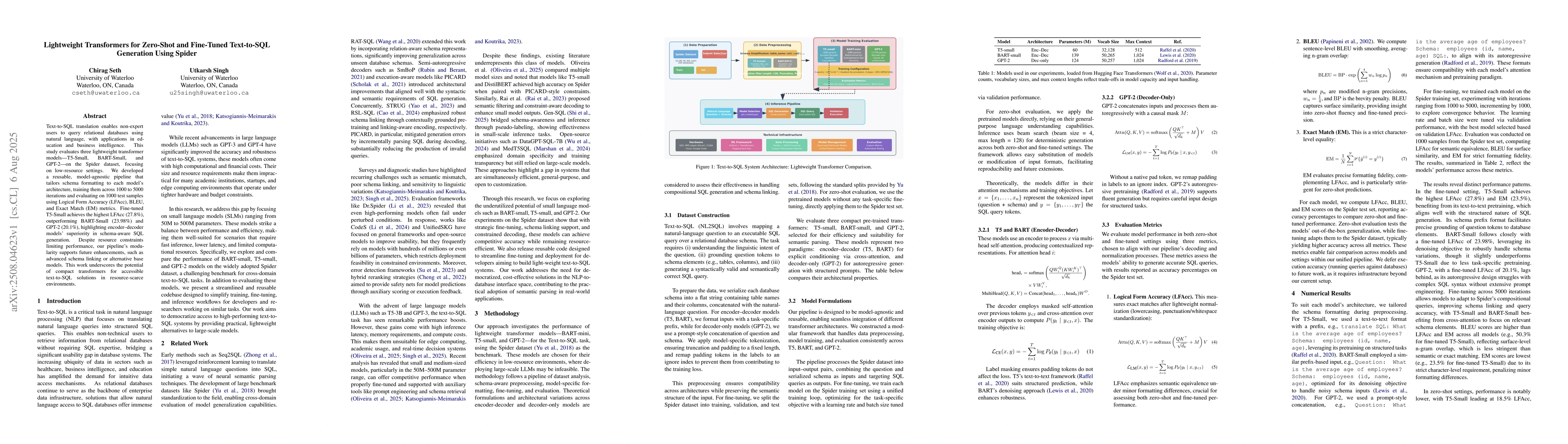 Thumbnail for Lightweight Transformers for Zero-Shot and Fine-Tuned Text-to-SQL
  Generation Using Spider