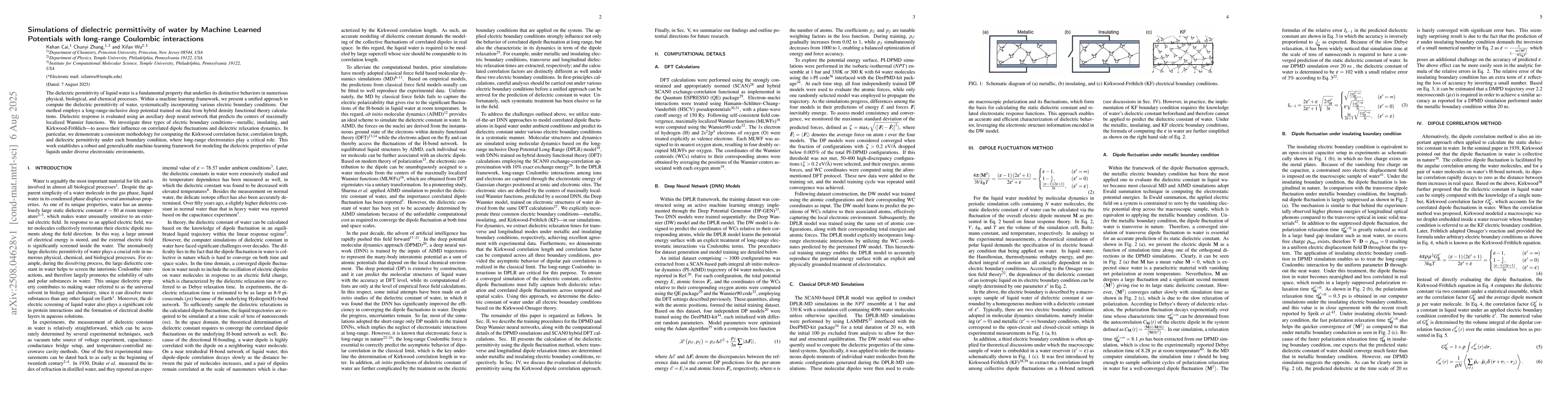 Thumbnail for Simulations of dielectric permittivity of water by Machine Learned
  Potentials with long-range Coulombic interactions