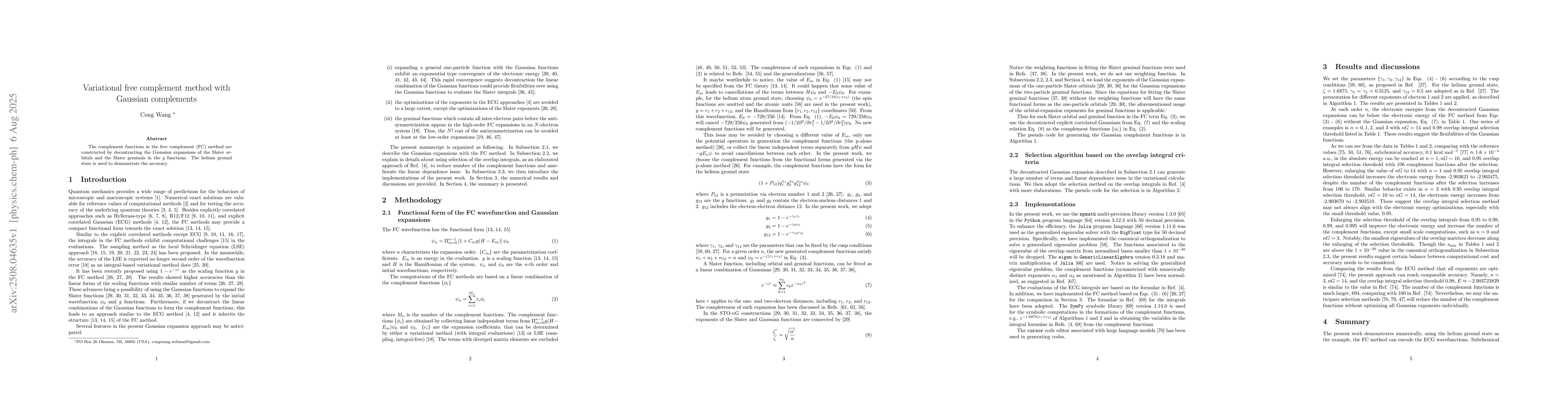 Thumbnail for Variational free complement method with Gaussian complements