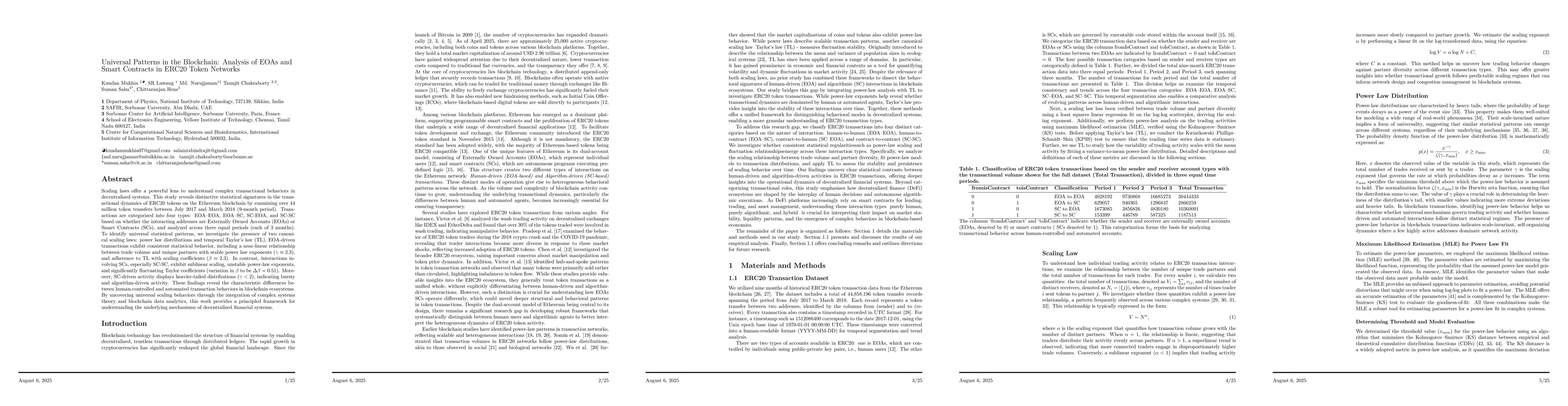 Thumbnail for Universal Patterns in the Blockchain: Analysis of EOAs and Smart
  Contracts in ERC20 Token Networks
