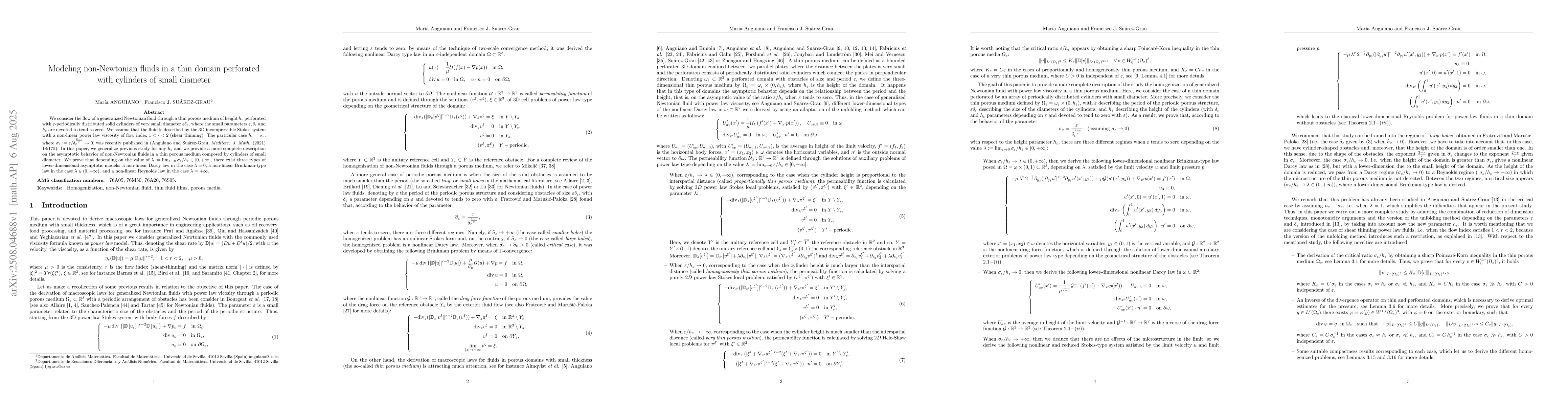 Thumbnail for Modeling non-Newtonian fluids in a thin domain perforated with cylinders
  of small diameter