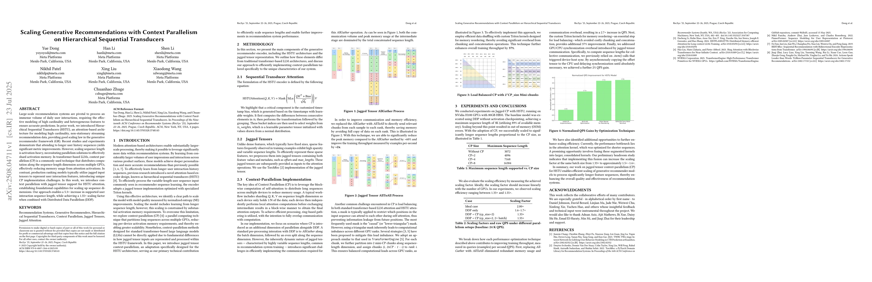Thumbnail for Scaling Generative Recommendations with Context Parallelism on
  Hierarchical Sequential Transducers
