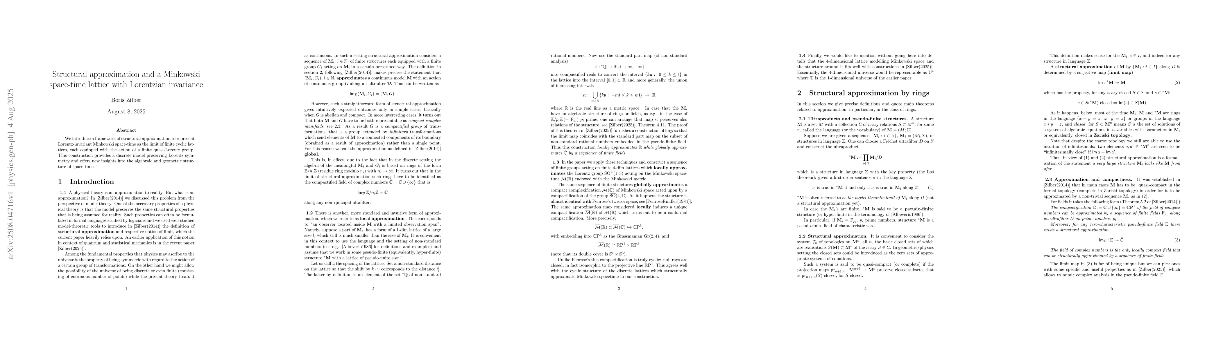 Thumbnail for Structural approximation and a Minkowski space-time lattice with
  Lorentzian invariance
