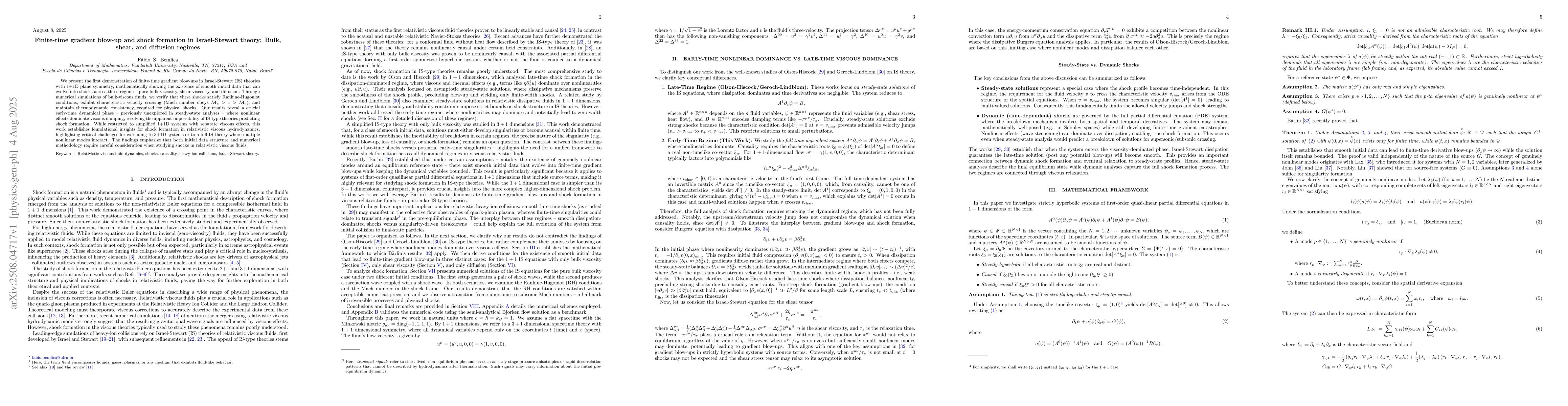 Thumbnail for Finite-time gradient blow-up and shock formation in Israel-Stewart
  theory: Bulk, shear, and diffusion regimes