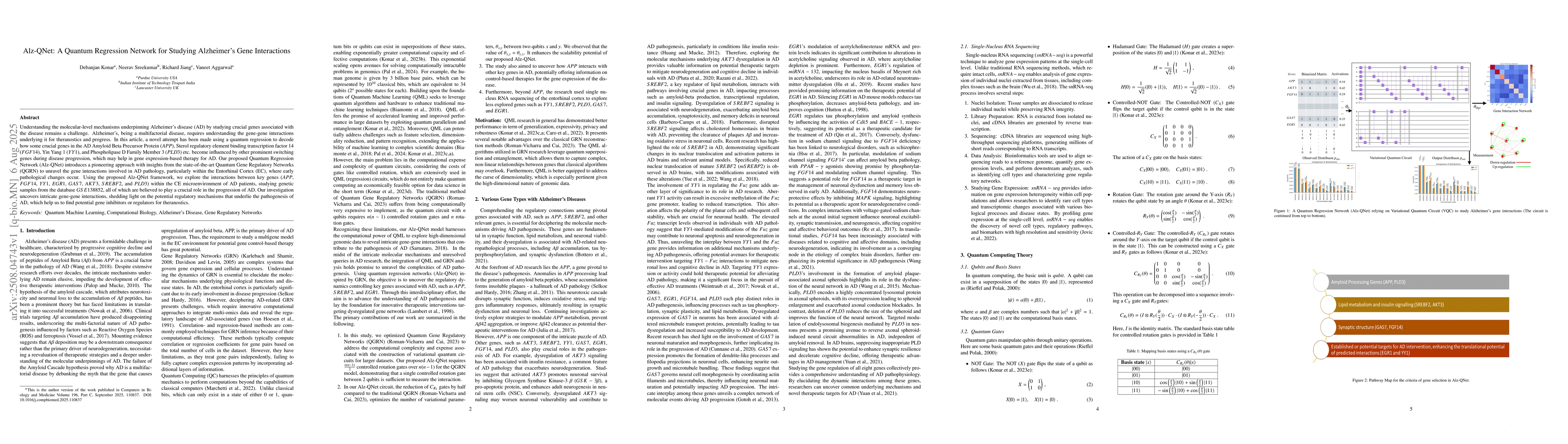 Thumbnail for Alz-QNet: A Quantum Regression Network for Studying Alzheimer's Gene
  Interactions